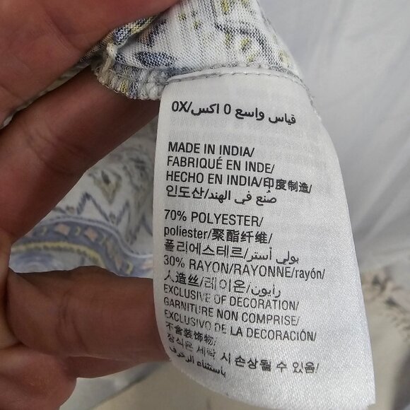 Yellow Gray Embroidered Blouse Patchwork Paisley Boho Festival Hippie 0X - Picture 9 of 11